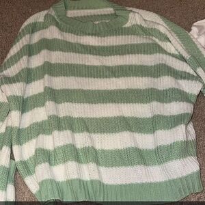 Green and White Striped Women's Sweater